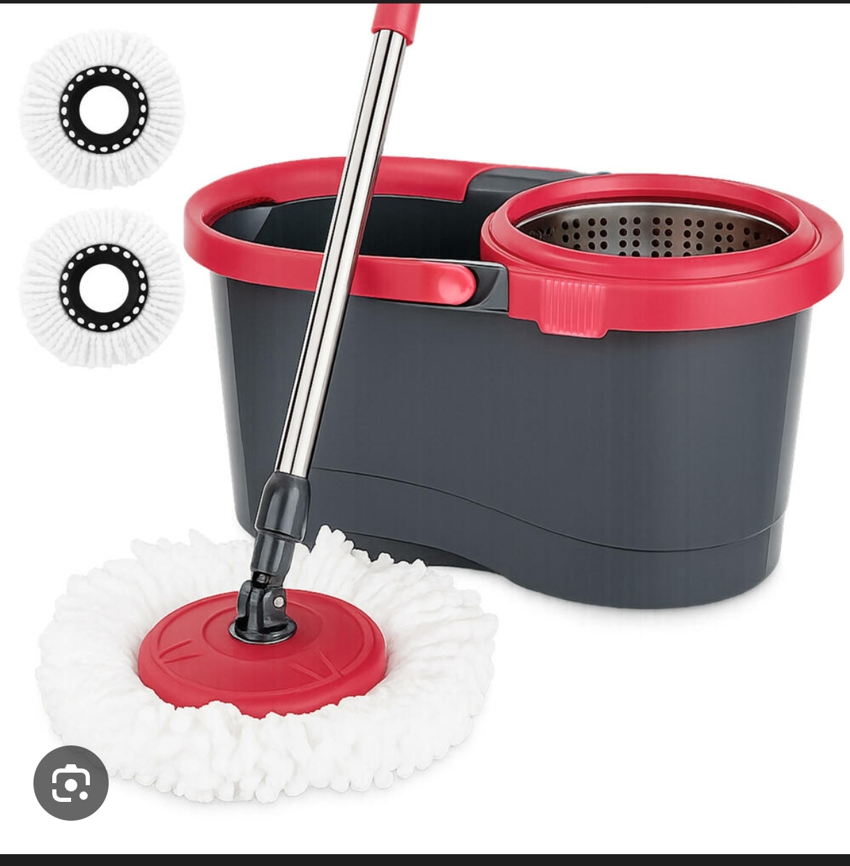 Balai rotatif 360° avec seau anti-éclaboussures, essorage mains libres, tête microfibre