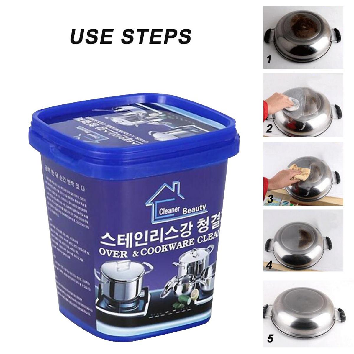 en acier inoxydable, nettoyant ménager pour la cuisine, détartrant le fond des casseroles, détergent crème puissant, 800 g