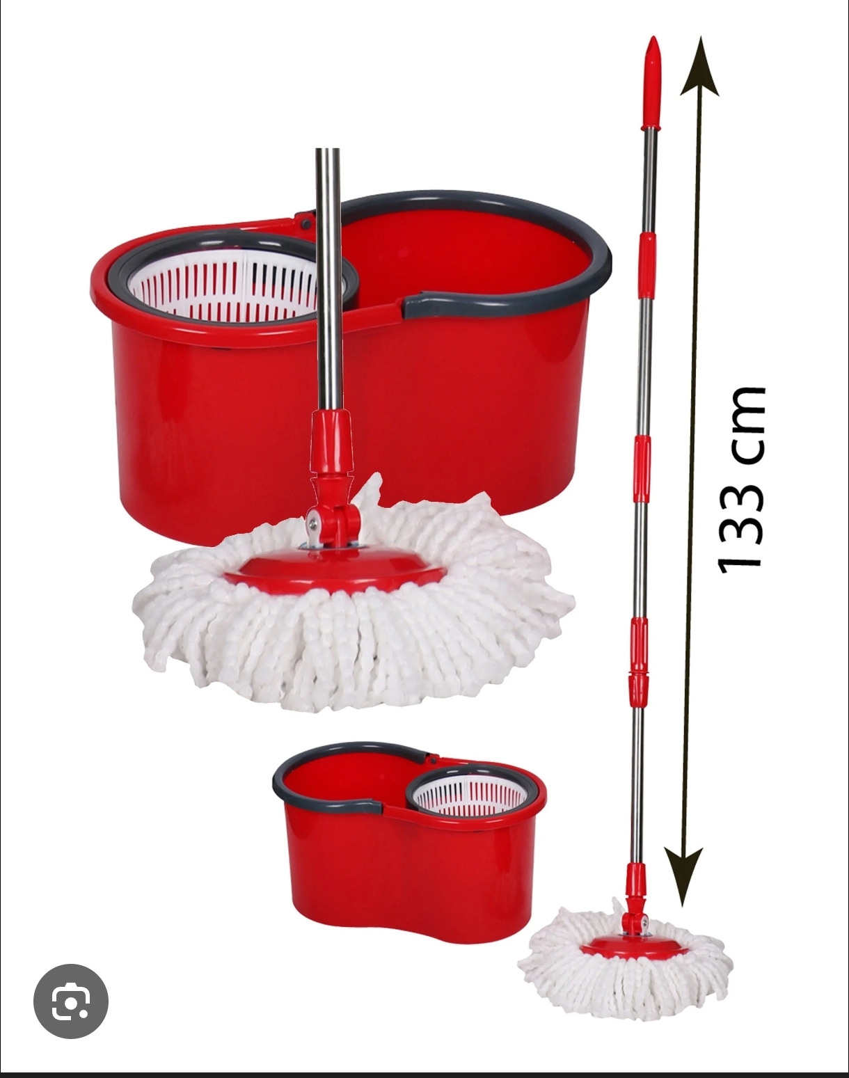 Balai rotatif 360° avec seau anti-éclaboussures, essorage mains libres, tête microfibre