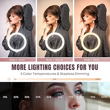 RealPlus 10" Ring Light avec Trépied, Trépied Smartphone & Caméra, avec 3 Effets de lumière et 10 Luminosités, pour Téléphone, Mini Caméra, Tiktok, Youtube, Live Streaming, Vidéo, Cadeaux Noël Femme