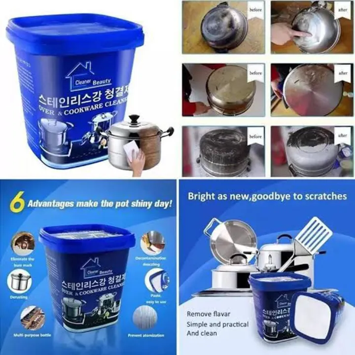 en acier inoxydable, nettoyant ménager pour la cuisine, détartrant le fond des casseroles, détergent crème puissant, 800 g