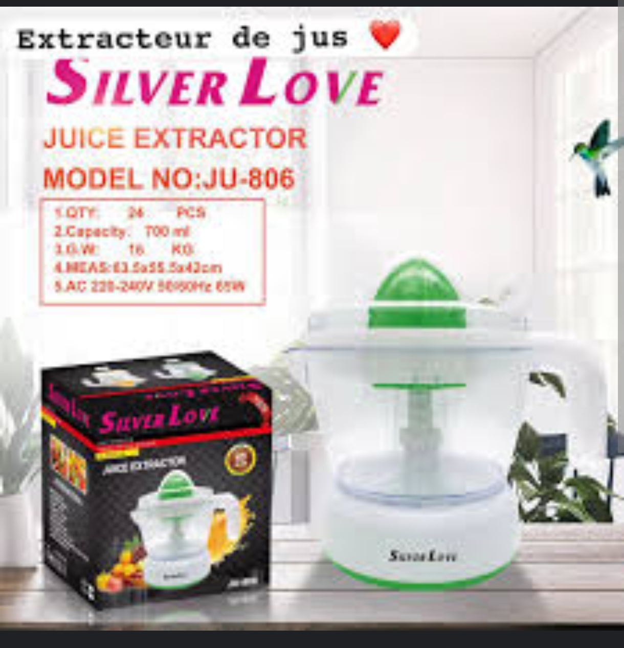 produits client sur ce lien  Conçu pour presser des agrumes comme les oranges et les citrons. Modèle : SC-806 Puissance : 65 wat Fonction : Machine à jus de couleur (Color juice machine). 8.000 f 