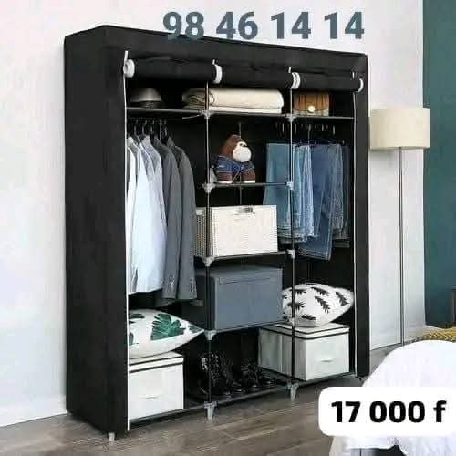 Armoire de Rangement,Penderies en Tissu,Armoire Chambre,Armoire de Rangement Pliable,Penderies Ouvertes. (175 * 150 * 45cm (Suspension des Deux côtés) Noir)